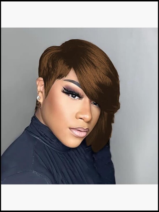 Glueless Short Layered Pixie Cut Straight Human Hair Wig With Bangs Side Part main image 6